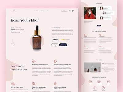 Rose Youth Elixir - Landing Page 2021 beauty clean cosmetic cosmetics curology design e commerce ecommerce fashion landing page makeup minimal shop shopping skincare trendy ui design web design website