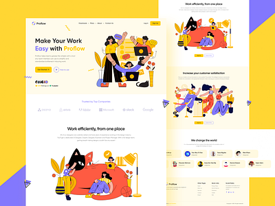 Proflow Landing Page app clean collaboration creative design figma illustration landing page logo management minimal organize software tool trendy ui ux web web design website