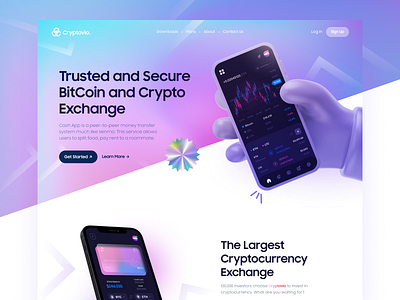 Crypto Landing Page Header 2021 trends bitcoin charts creative crypto crypto exchange cryptocurrency dark gradient header invest landing page minimal mobile app modern modern style trendy ui design ux design wallet