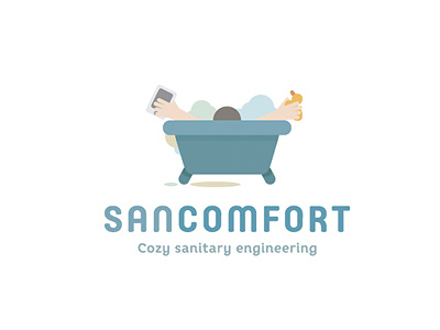 SanComfort bath bubbles comfort convenience duck flat foam logo man plumbing plumbing equipment telephone