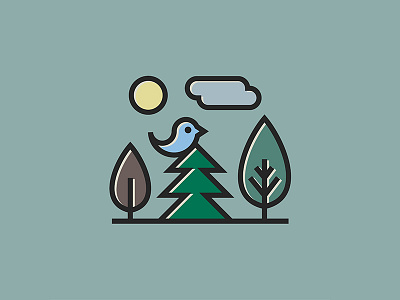 Nature bird cloud fir flat illustration line logo minimalism nature tree
