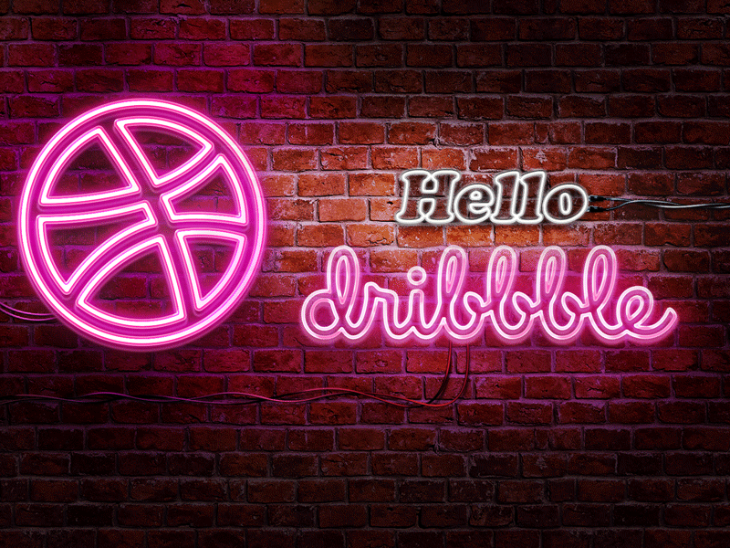 Hello Dribbble animation debut debut shot dribbble first shot hello dribbble logo motion designer neon light text