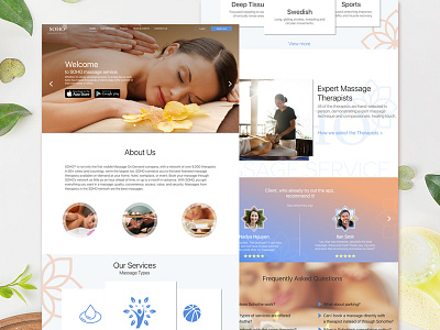 Landing page of massage app