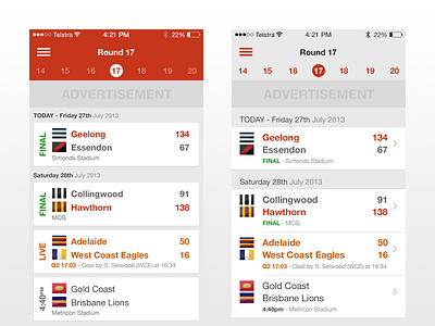 Football Now iOS app afl app design espn flat football interface ios 7 ios7 iphone soccer ui