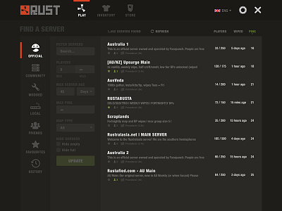 Rust server browser UI redesign games gaming redesign rust servers