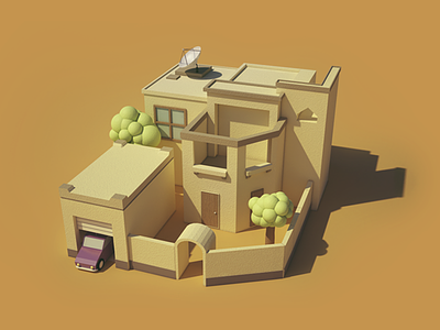 Jubail House 3d c4d car cinema 4d design house low poly lowpoly render shading texturing vray