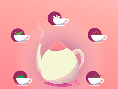 Tea set digital drawing dishes pink tea tea pot tea set vector illustration