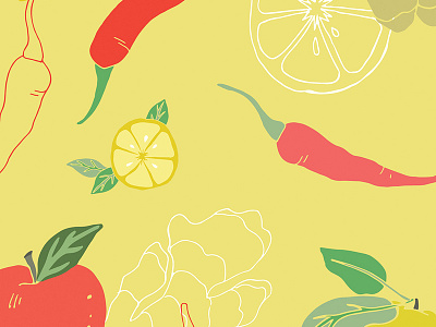 Apple Cayenne drawings food fruits illustration lemons peppers vegetables