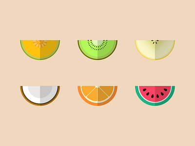 Half cut fruits cut design flat fruit fruits half icons illustration