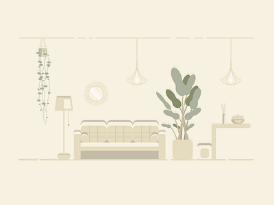 Cozy living room design emotion flat furniture illustration interior light living minimalist room space