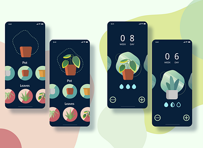 Plants Watering Timer app design flat icon illustration illustrator mobile plants timer app ui vector