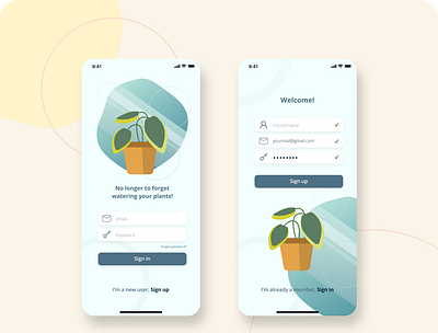 Sign in page app design flat icon illustration illustrator mobile plants timer app ui