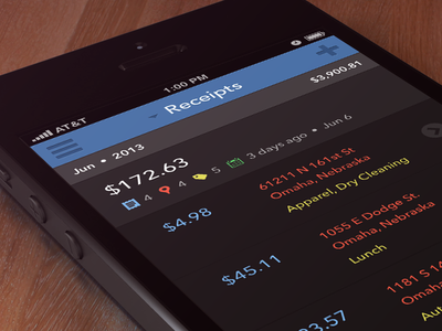 Receipts app expenses finance flat ios mobile render ui