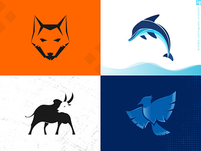 #Logos-part1 animal logo bird logo blue bluejay branding bull logo clothing brand design dolphin logo graphic design logo vector wolf logo