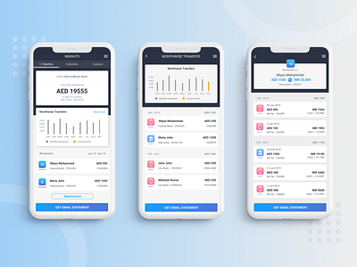 insights app blue mobile app design card design finance app mobile app mobile app design mobileui modern design monthly report transaction details transaction page ui uiux ux