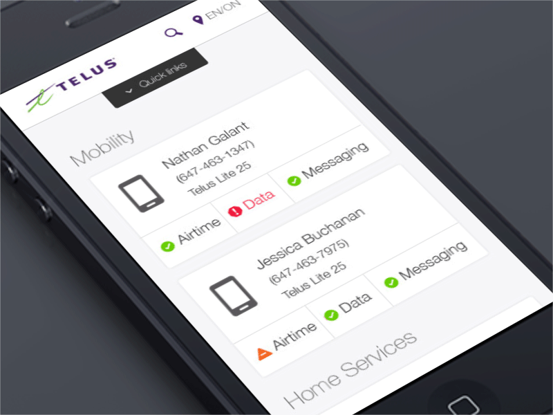 Telus Self-serve - Mobility Usage animation gif meter mobility phone plan telco telus ui