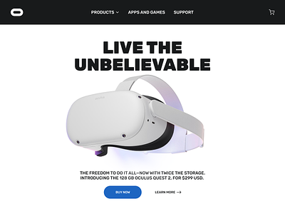 Oculus landing page 3d animation design game illustration landing page prototyping uiux user interface virtual reality vr