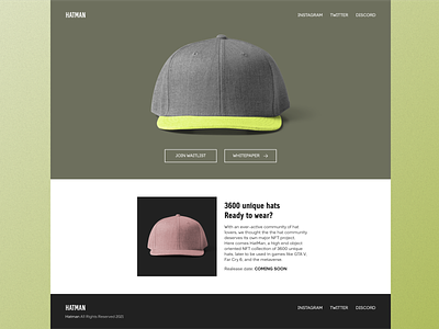 Hat NFT 3d animation art community crypto design discord hat landing page light logo mockup nft token ui uiux vector wallet web3