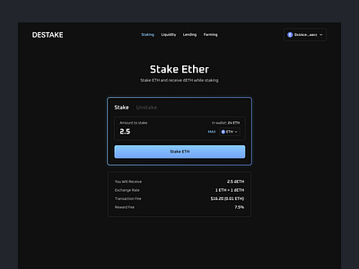 ETH 2.0 Liquid staking dApp branding crypto cryptocurrency dapp dark decentralized defi design desktop dex eth eth2.0 finance logo mockup stake ui uiux vector web3