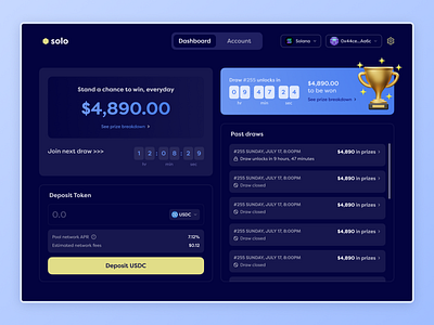 No-loss Lottery dApp dashboard 3d crypto dao dapp defi design desktop dex gaming governance illustration logo mockup pool staking tokens ui uiux voting web3