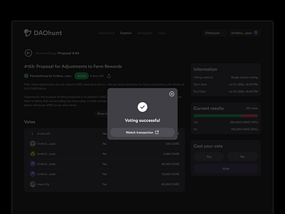 DAOhunt- Voting successful