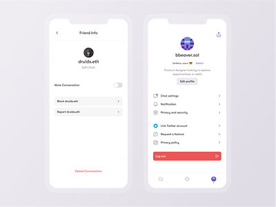 Radius dApp- User profiles branding connect crypto dao dapp defi design illustration logo messaging mockup purple social ui uiux vector wallet web3