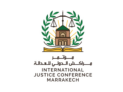 INTERNATIONAL JUSTICE CONFERENCE MARRAKECH icon illustration logo typography vector