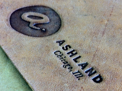 logo stamped into leather