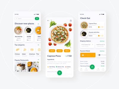 Food Delivery - Mobile App Concept cart delivery app delivery service dish food food and drink food app food delivery menu online shop online store pizza product shopping bag shopping basket shopping cart store