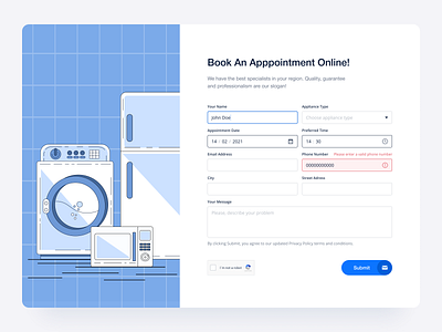 Appointment form account appliance appointment form booking button clean ecommerce error form form design form field forms illustration imput registration ui ux