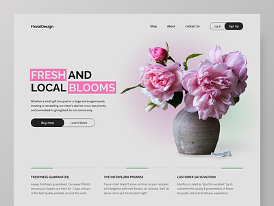Home page concept of a flower shop account banner button clean ecommerce features flower hero hero banner home home page logo online shop online shopping online store pink product shop store ui ux