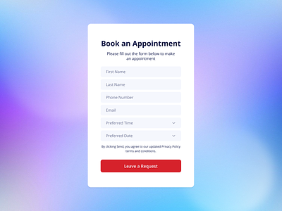 Book an appointment form appliance appointment appointment booking booking button button design clean ecommerce form form design form field input inputs online store product ui ux user interface web design