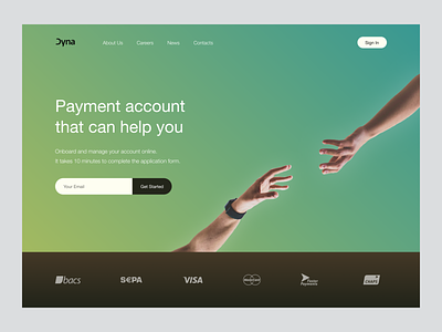 Redesign for Dyna - Payment accounts account banking banner buisness clean ecommerce finance finance app finances hand hero banner illustration mastercard money payment payment app payment method product visa