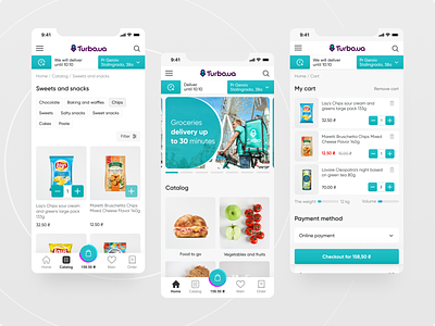 Groceries delivery - turbo.ua account cart catalogue clean delivery ecommerce food groceries main page online shop online store payment product store ui ux