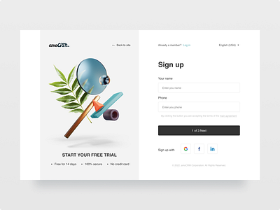 Sign up form of CRM system 3d account clean crm desktop form graphic design illustration log in logo placeholder sign in sign up ui ux