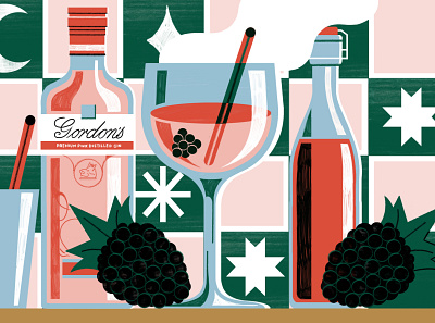 Stylist x Gordons Gin - Festive Cocktails colour design editorial editorial illustration food gin illustration print