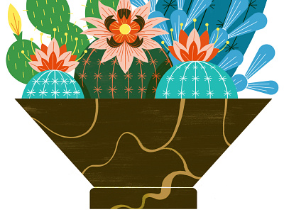 Kintsugi Cactus Plants colour design editoral editorial illustration illustration print print making risograph