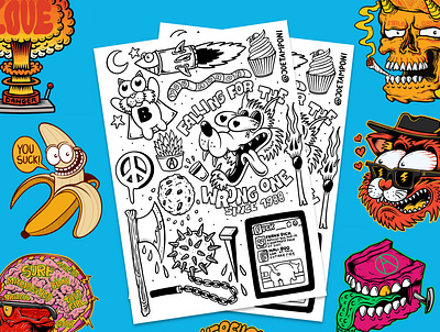 Free coloring page! Illustration Doodle project #1 beach california cartoon illustration joe tamponi punk rock skateboard graphics skateboarding art summer surf