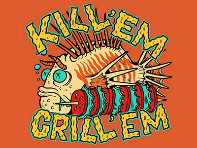 Kill 'em and grill'em beach california cartoon design flat illustration logo punk rock skate skateboard graphics skateboarding art summer sun surf typography