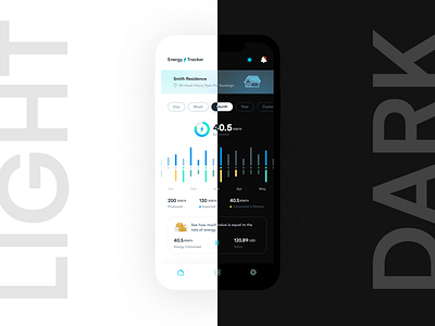 Light/Dark Mode - Solar Energy Tracker App dark mode electricity tracking app light mode mobile app solar energy tracker ui ux