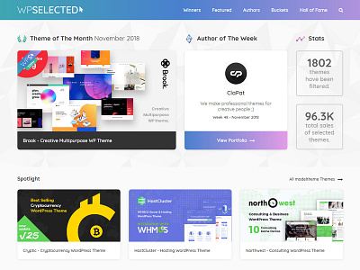 WPSelected Homepage November 2018 creative design identity theme ui ux web website wordpress