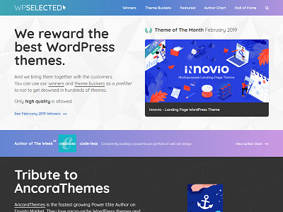 WPSelected Homepage February 2019 awards creative design rewards template theme ui ux web webdesign website wordpress