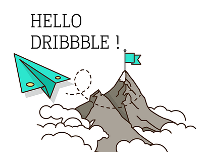 Hello Dribbble clouds dribbble first shot flat hello illustration invite mountain orry barbosa plane shot white