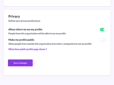 Profile privacy settings blocks button dashboard design privacy profile save settings settings page toggle switch uidesign