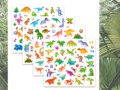 Dinosaurs stikers design dinosaurs drawing illustration kids plants stiker
