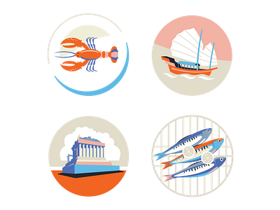 crooked trails marketing acropolis app app design branding cuisine design flat icon illustration junk lobster logo mediterranean parthenon sailing sailing ship seafood ui ux vector