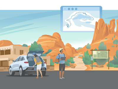 Travel Collection – Canyonlands adventure branding canyonlands design flat hiking illustration nature trail outdoors recreation suv trails ui ux vacation vector zion