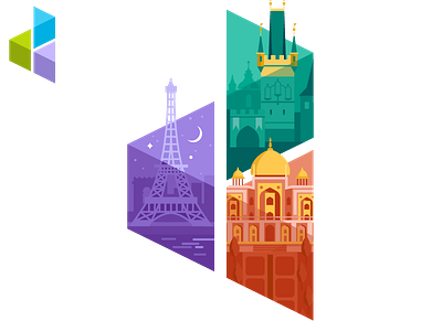 D3 logo - Cities branding design flat illustration india logo paris prague vector