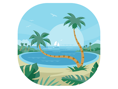 Dream Palms beach dream flat illustration palms. palm trees sailboat tropical vacation vector