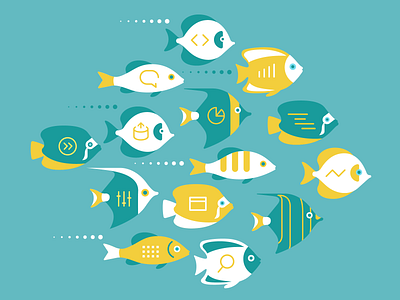 OKR poster – diverse, effective, happy teams branding design fish flat illustration logo microsoft sealife ui ux vector visual studio